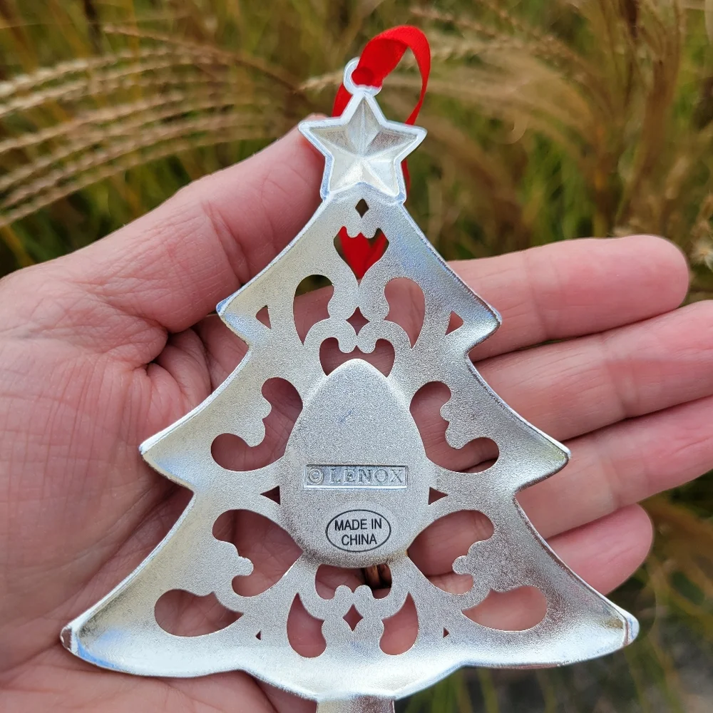 Lenox Silver-tone Christmas Tree Ornament ~ Teal Embellishment ~ GUC ~ Pretty!